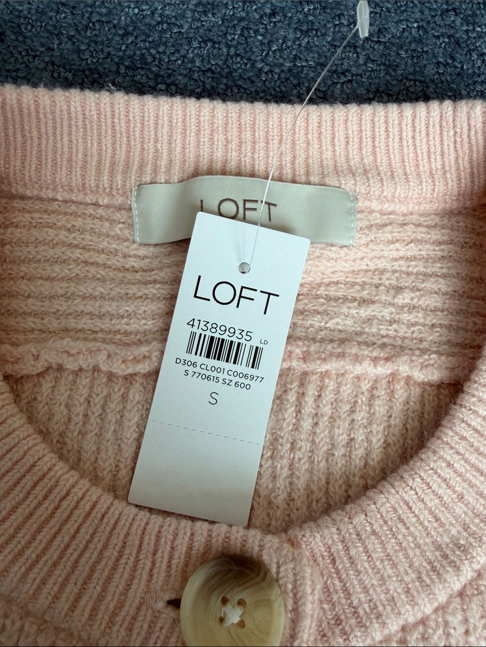 LOFT Light Pink Button-Front Ribbed Cardigan - Picture 2 of 4